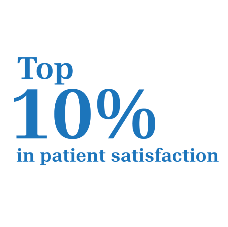 graphic text that says "Top 10 percent in patient satisfaction"